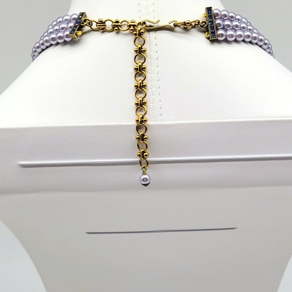 Heidi Daus Tanzanite Swarovski Crystal Rose with Triple Strand Blue Pearls - Picture 8 of 9